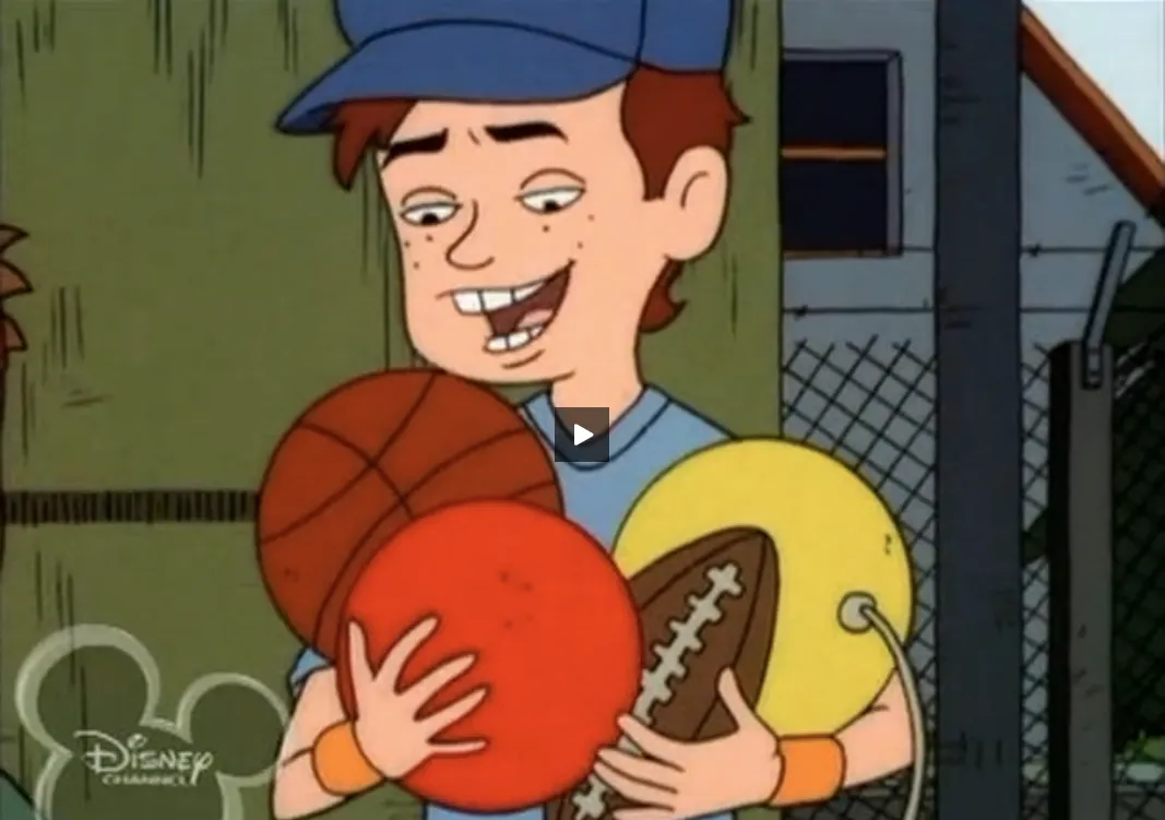 "My game's got a basketball, a football, a kickball, and a tetherball: it's
    got <em>all</em> the balls. So I call it 'All The Balls'. You get it?"   -Lawson