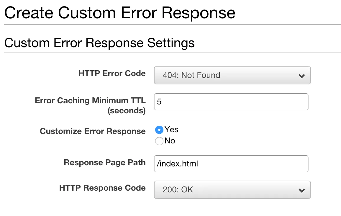 Create a custom error response to rewrite 404 Not Found into the index.html of your app