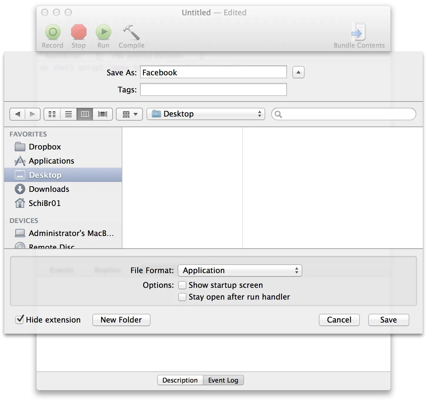 the native save dialog for the applescript file